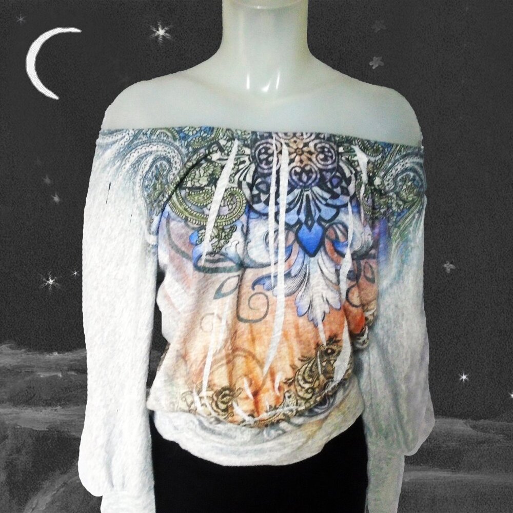 Vintage Boho Bohemian Top. Unique Grunge Biker, Leg O Mutton Sleeves!